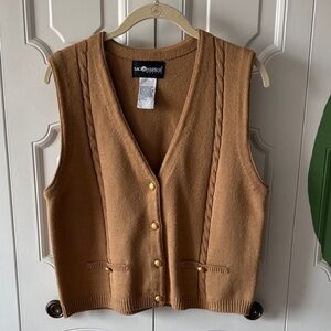 Sag Harbor Women's Tan V-Neck Sweater Vest